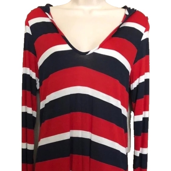 (NWT) Nautica Red/White/Blue Striped Hooded Swimsuit Cover Up Tunic Size S - Picture 2 of 10